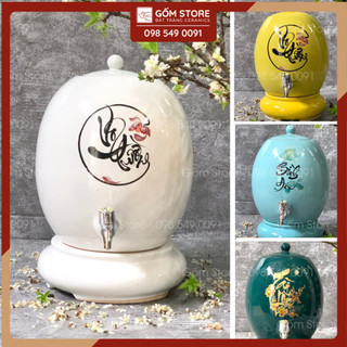 Bình đựng nước dáng trụ, bình nước 5l kèm vòi gốm sứ bát tràng, bình sứ đựng nước cao cấp - gốm store
