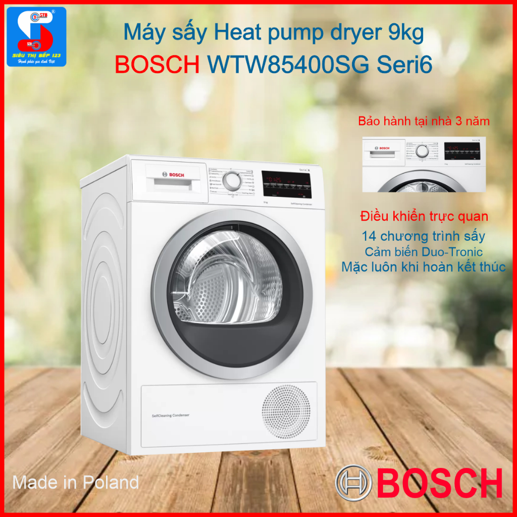 Máy Sấy Bơm Nhiệt Bosch 9 Kg WTW85400SG Mặc Được Ngay Sau Khi Hoàn Tất Chương Trình