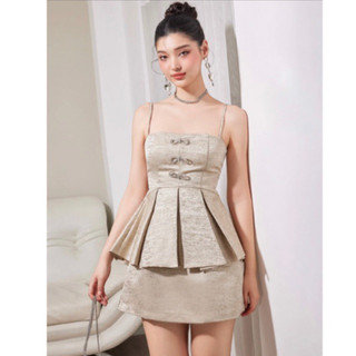 Sét váy quây xếp ly tiểu thư kèm nơ