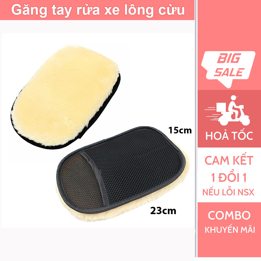 Găng tay rửa xe ô tô xe máy lông cừu chuyên dụng,Bao gang tay lau rửa xe khô ướt Sợi microfiber siêu mềm Không đổ lông