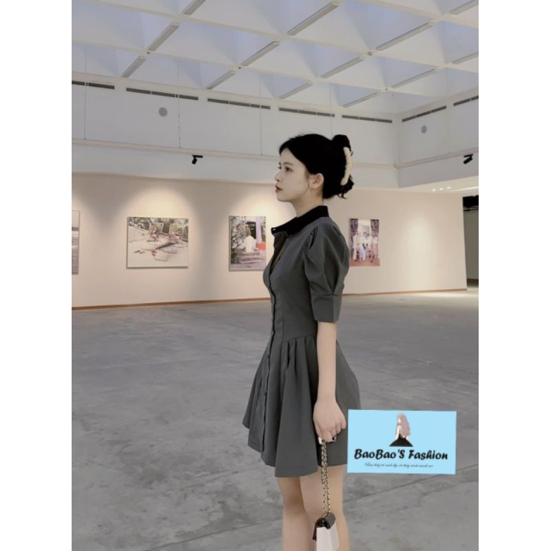 Đầm xám đen dáng ngắn thanh lịch