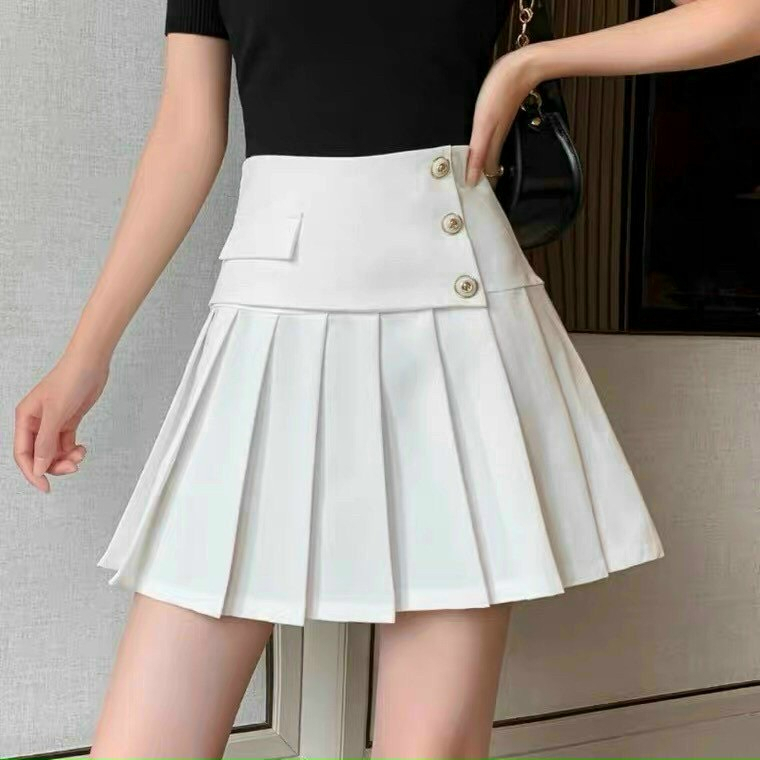 Chân váy xếp ly lưng cao đính 3 khuy lệch, Váy chất Tuyết Mưa cao cấp không nhăn không bai xù | BigBuy360 - bigbuy360.vn