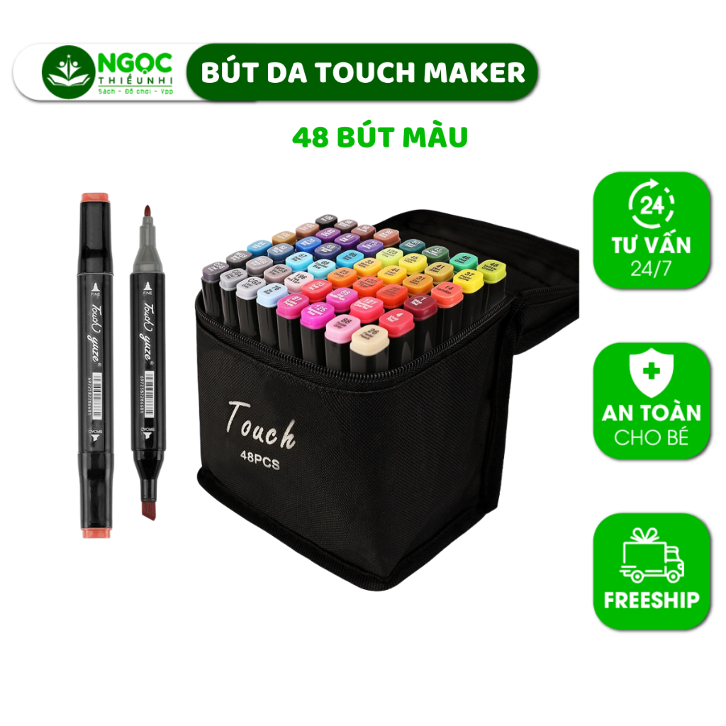 BÚT MÀU DẠ , BÚT MÀU, BÚT DẠ MÀU MARKER 48 CÂY KÈM TÚI TOUCHSHI