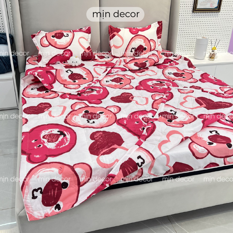 Bộ chăn ga gối MỊN DECOR cotton 3D mềm mại có CHĂN TRẦN bông