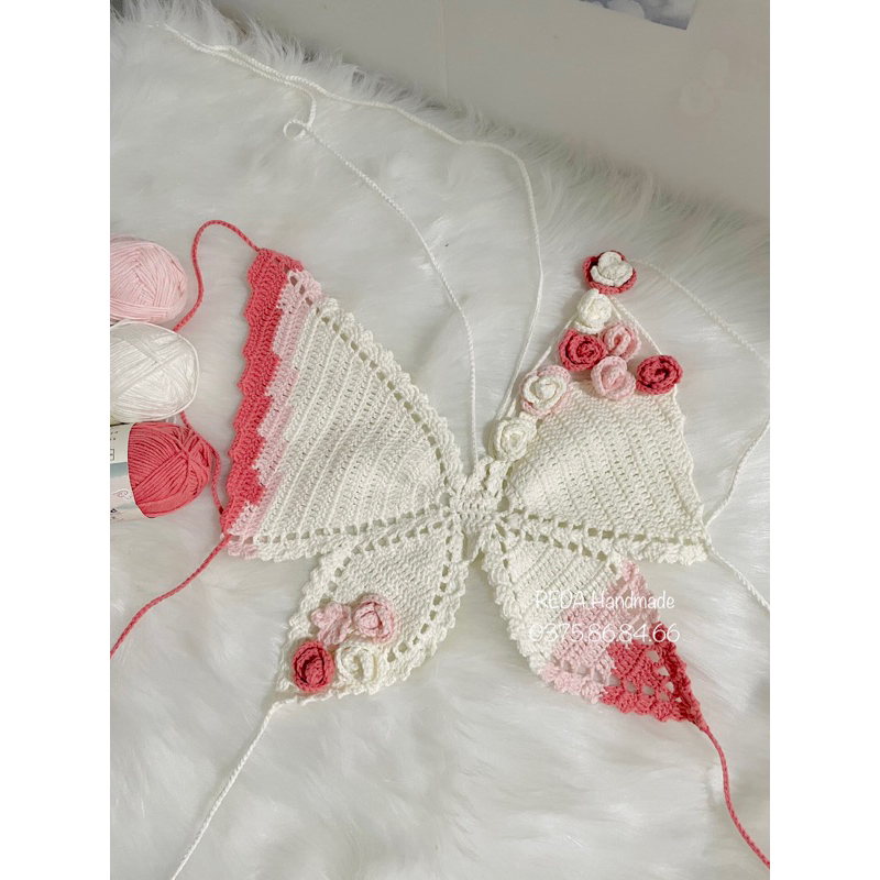 ÁO CÁNH BƯỚM Butterfly Top Handmade từ len áo móc đi biển
