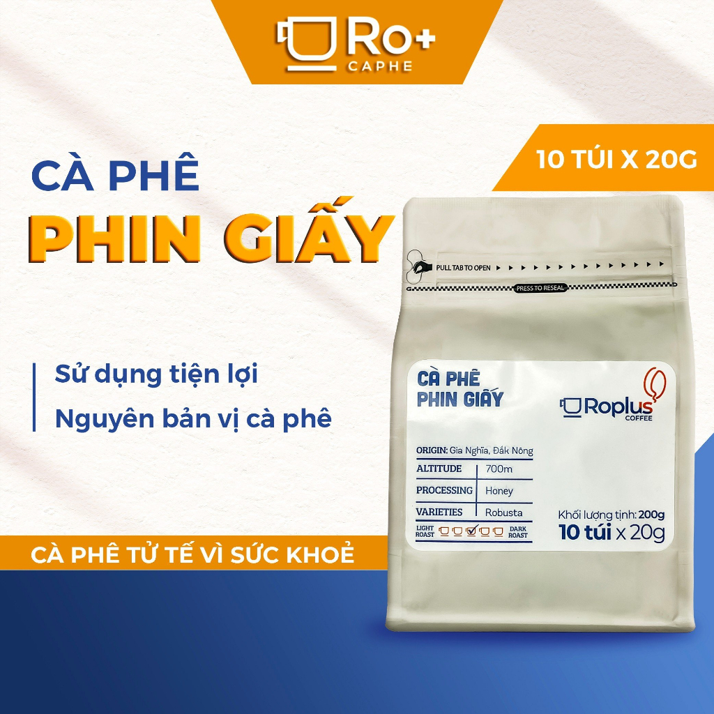 Cà phê Robusta phin giấy Roplus Coffee 10túi x 20g