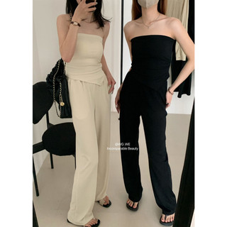 Set quần ống rộng kèm áo ống quây ngực ôm body set đồ 2 món áo ống quây ngực phối quần ống rộng
