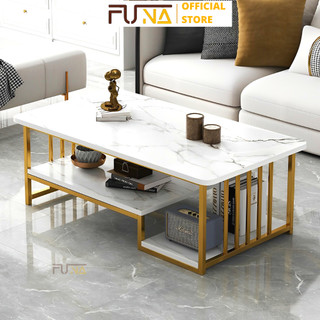 Bàn trà sofa FUNA trang trí phòng khách mặt bo góc an toàn, có 2 tầng họa tiết