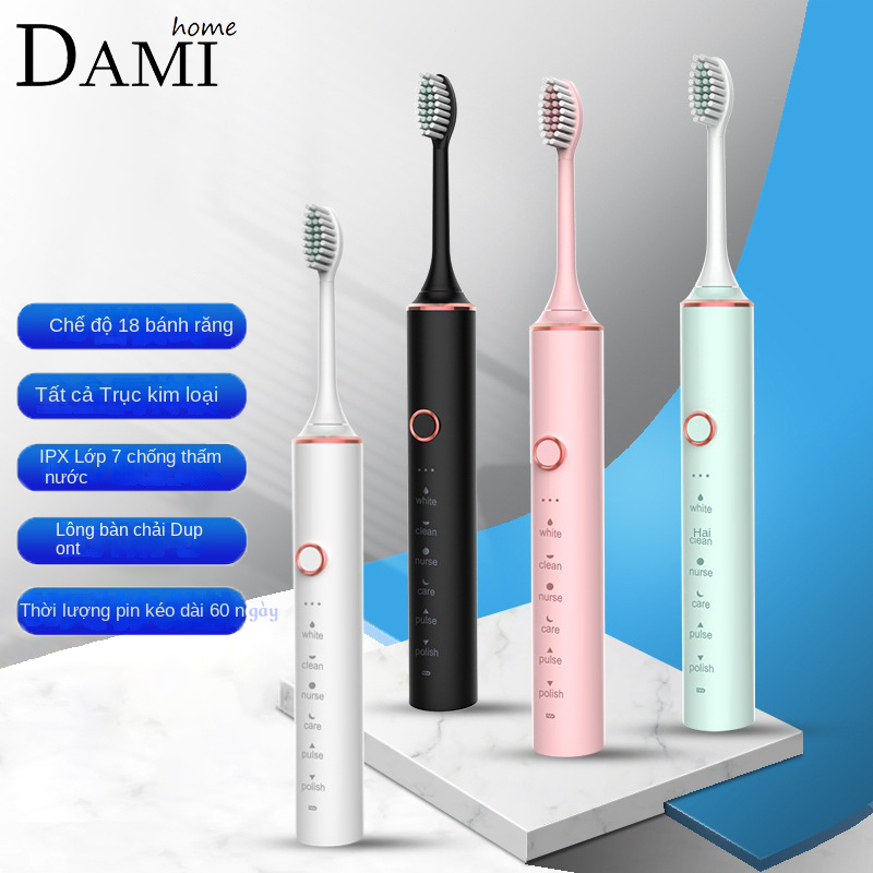 Bàn chải điện đa năng thông minh, máy đánh răng Sonic X-3 sóng âm tặng kèm 4 đầu thay thế BCD01