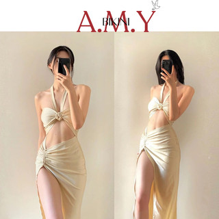 [ HOẢ TỐC - HN Bikini A.M.Y] Đầm Lụa Sling Dress Màu Be Đi Biển Gợi Cảm BST HÈ