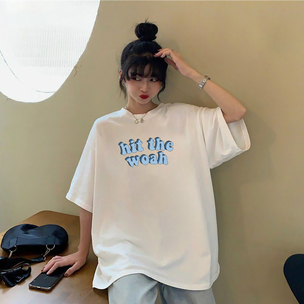 Áo thun unisex nam nữ, áo phông tay lỡ, "hit the woah" sản phẩm có 2 màu trắng và đen