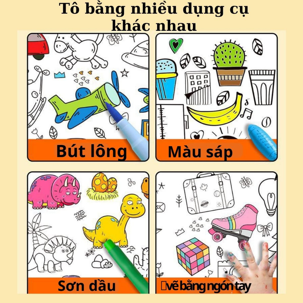 Sách - Tranh Tô Màu Sticker Cắt Dán Dài 3 Mét Cho Bé 2 - 8 Tuổi - Mỗi Cuộn 1 Chủ Đề (Lựa Chọn Thêm Sáp Hữu Cơ)