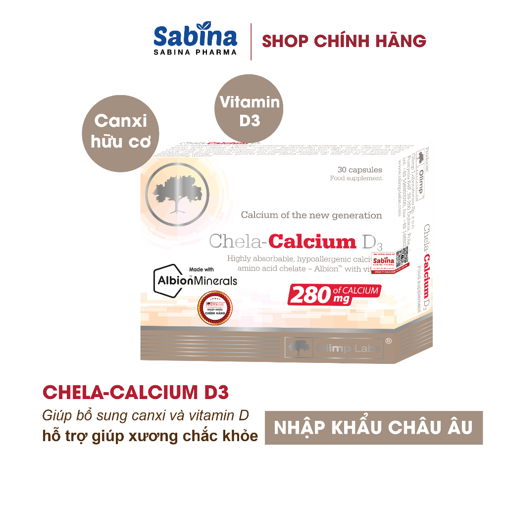 Canxi Chela Calcium D3 ( Olimp labs) Canxi cho bà bầu, bổ sung canxi và vitamin D3 36.6g