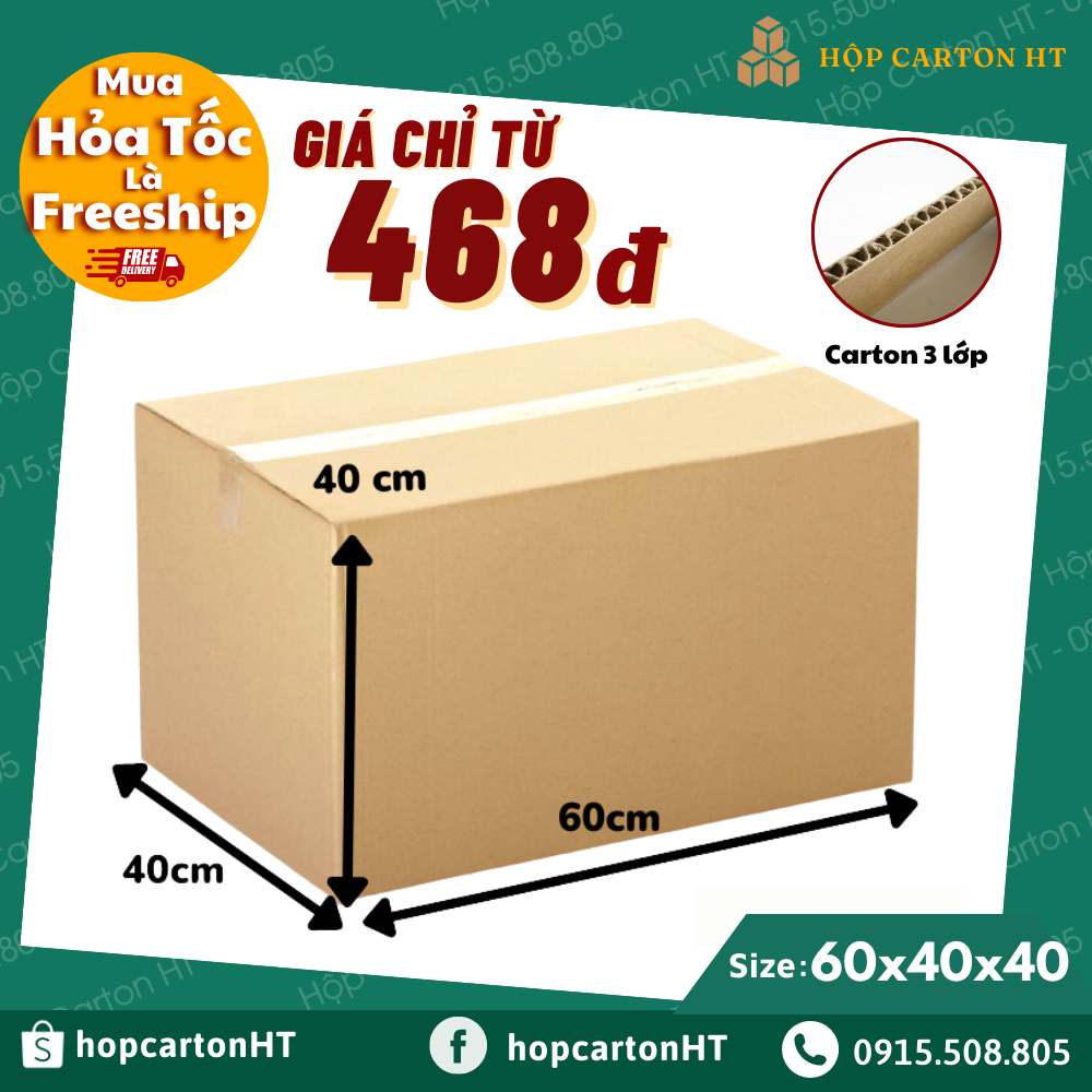 Thùng carton chuyển nhà 60x40x40 thùng giấy carton đóng hàng size to đựng hàng hóa giá rẻ - Hộp carton HT