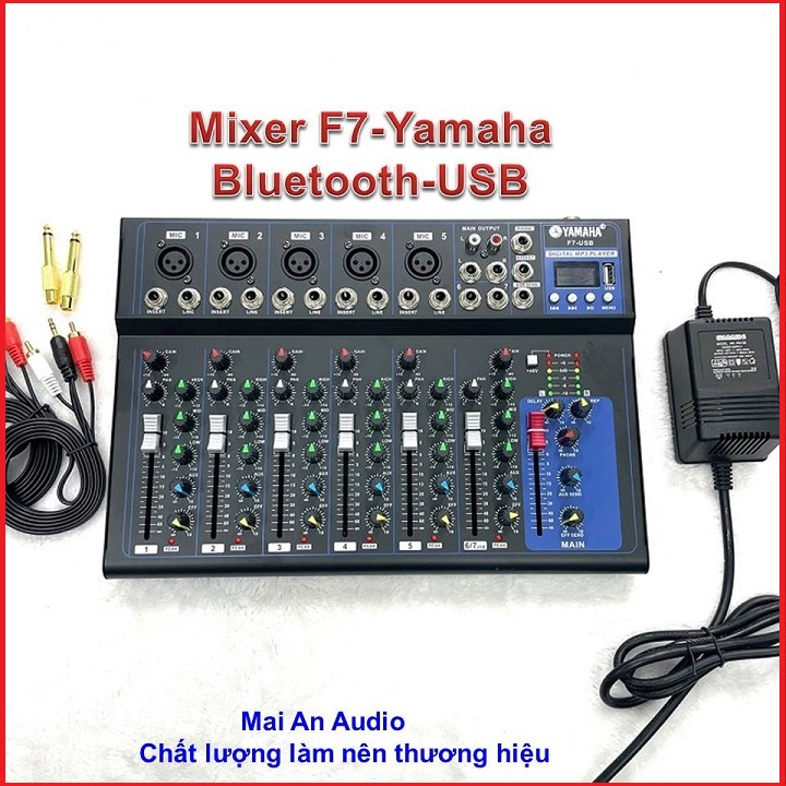 Bàn trộn âm thanh Mixer F7 yamaha có Bluetooth, Ghép dàn karaoke,Hát Linestream,Loa kéo,tặng dây kết nối