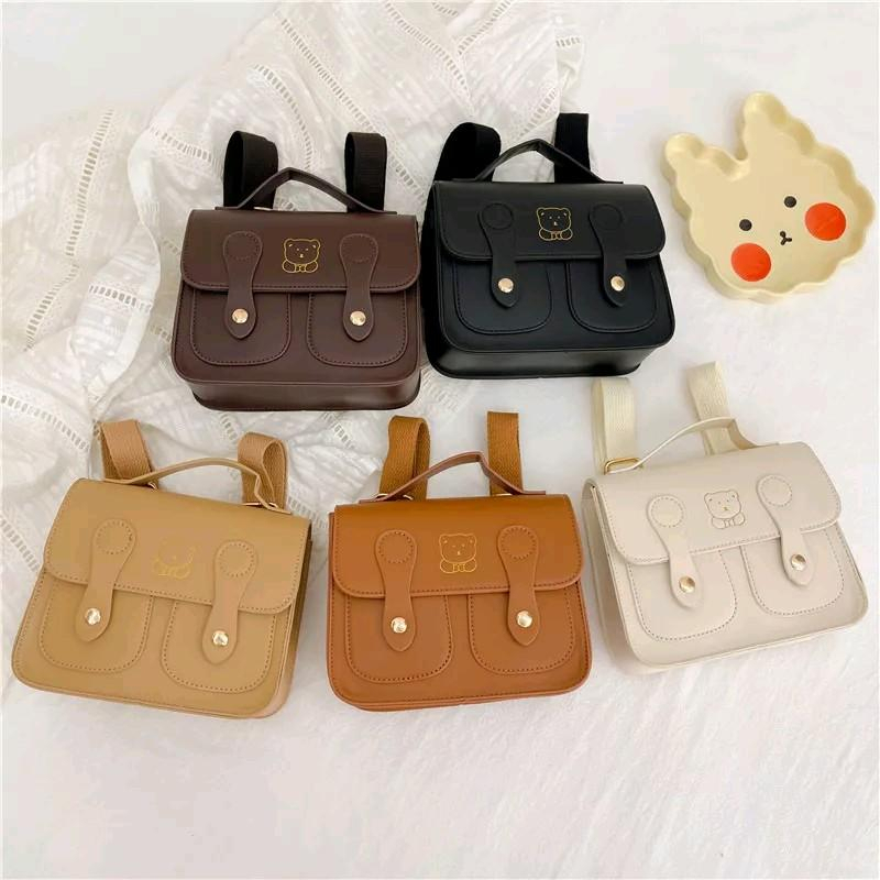 Ba Lô Da PU Hoạ Tiết Gấu Xinh Xắn Cho Bé