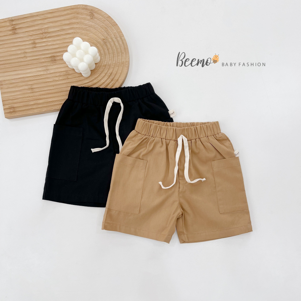 Set bộ quần áo bé trai Beemo cộc tay kẻ ngang phối cổ chữ V chất liệu cotton mặc đi học, đi chơi từ 1 - 7 tuổi 22361B