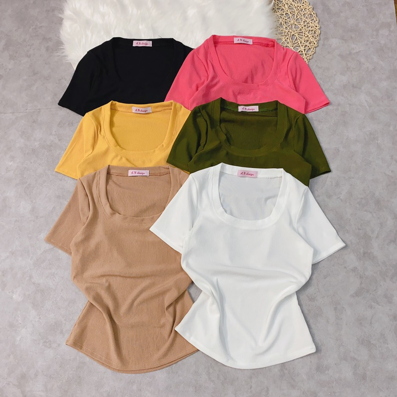 ÁO THUN GÂN CỔ VUÔNG FOM VỪA