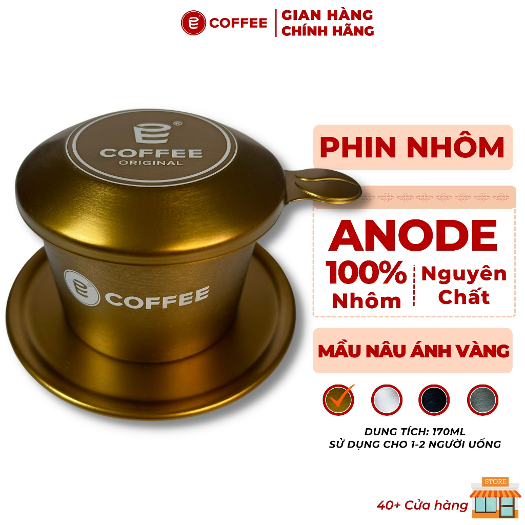 Phin pha cafe nhôm nguyên chất cao cấp phủ Anode Nâu Ánh Vàng thiết kế sang trọng đẹp mắt từ Lifeup E-COFFEE (loại xịn)