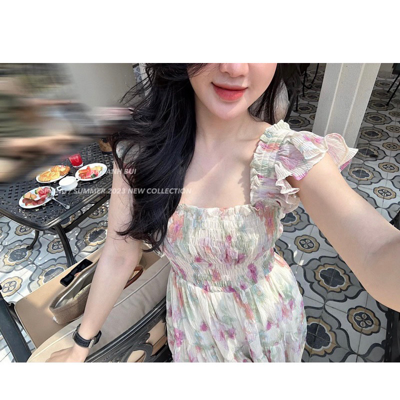 (329] Váy maxi hoa tay cánh tiên kèm ảnh thật