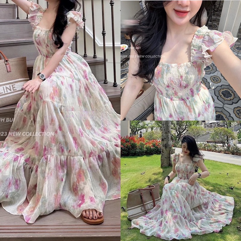 (329] Váy maxi hoa tay cánh tiên kèm ảnh thật