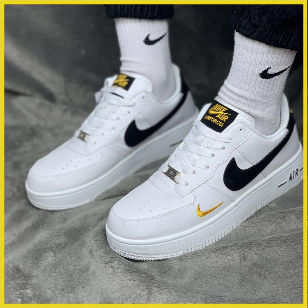 Giày Thể Thao Nam Nữ logo thêu vàng ,Giày_nike Trắng vệt đen Air Force 1 Hàng Đẹp Full Box Bill hót nhất cho nam nữ