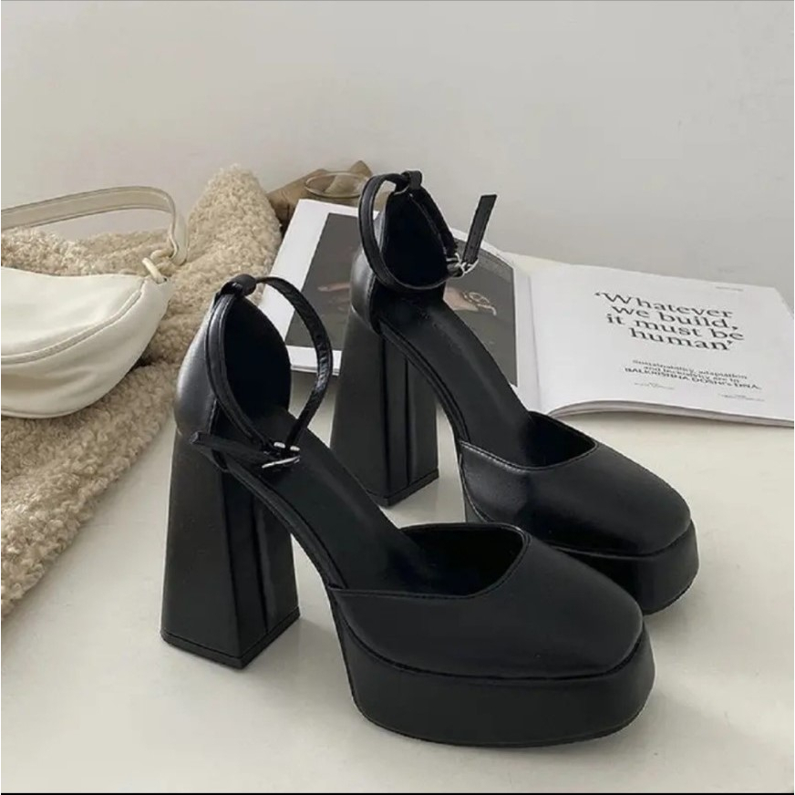 Kèm Clip Giày Cao Gót Mary Jane 12p đế đúp, Giày Cao gót 12cm đế dầy thời trang da lỳ full Box