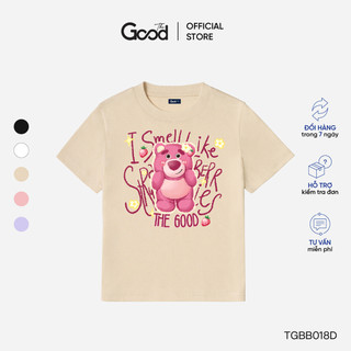 Áo Baby Tee THE GOOD "I Smell Like Strawberry", Áo Thun Nữ Họa Tiết Gấu Hồng Cổ Tròn Chất Liệu Cotton Co Giãn