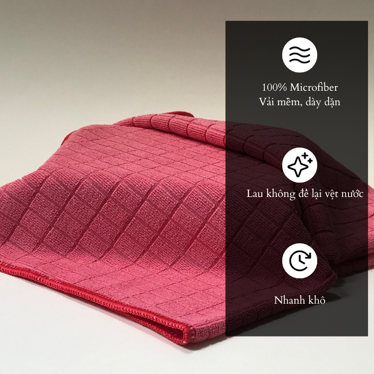 COMBO 5 khăn lau đa năng AMUSCAR 100% Microfiber màu hồng KT 35x40cm chuyên dụng lau kính và nội thất