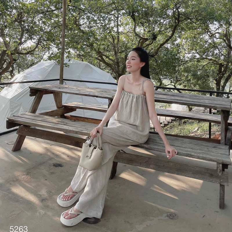 (Sẵn-Hỏa Tốc HCM)SET áo 2 dây và quần dài linen theo phong cách mùa hè thoải mái năng động - ELSE SET