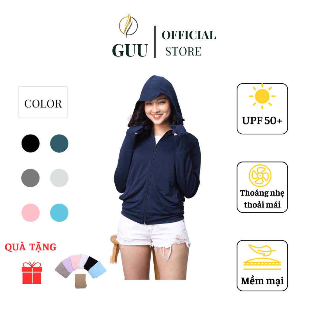 Áo Chống Nắng Nữ GUU Chất Liệu Vải Thông Hơi Chống Tia UV Chùm Kín Mặt Chống Nắng CN24