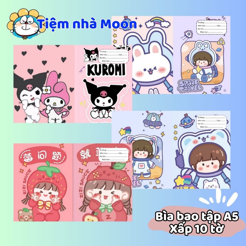 MẪU 1 - BAO TẬP KHỔ NHỎ 16cm*21cm -   BÌA BAO TẬP A5 CÓ SẴN GIẤY KÍNH MẪU DỄ THƯƠNG - BÌA BAO TẬP CUTE
