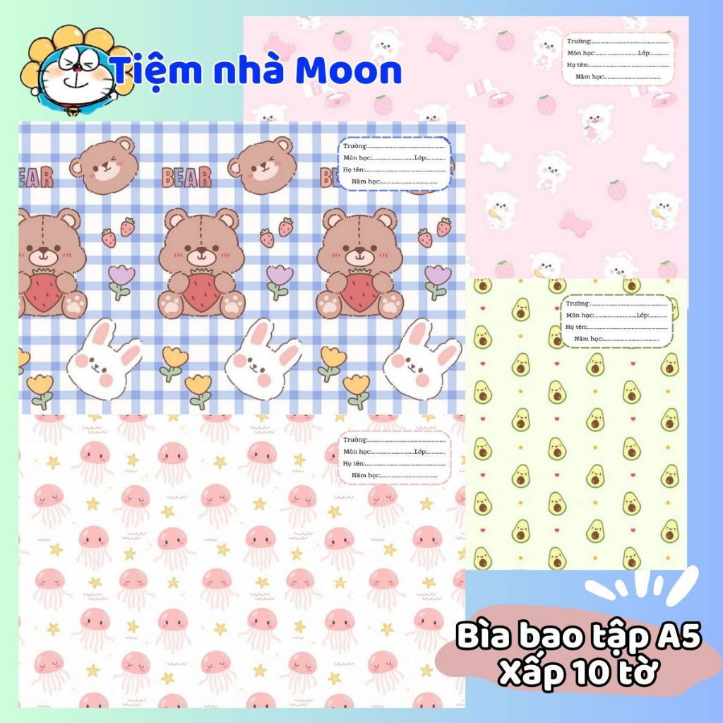 MẪU 1 - BAO TẬP KHỔ NHỎ 16cm*21cm -   BÌA BAO TẬP A5 CÓ SẴN GIẤY KÍNH MẪU DỄ THƯƠNG - BÌA BAO TẬP CUTE