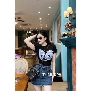 Áo croptop bướm xanh in 5d tta877