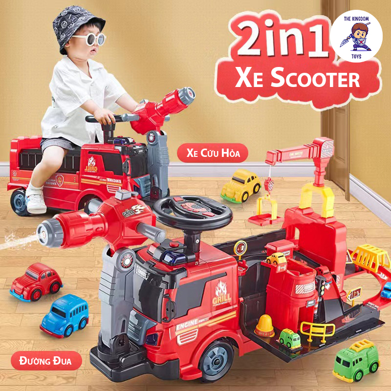 Xe Trượt Scooter Máy Xúc / Cứu Hỏa / Khủng Long / Cần Cẩu  Xe Chòi Chân Có Đèn Và Nhạc 2 Trong 1