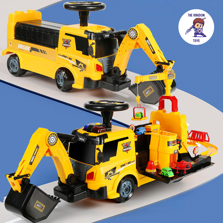 Xe Trượt Scooter Máy Xúc / Cứu Hỏa / Khủng Long / Cần Cẩu  Xe Chòi Chân Có Đèn Và Nhạc 2 Trong 1