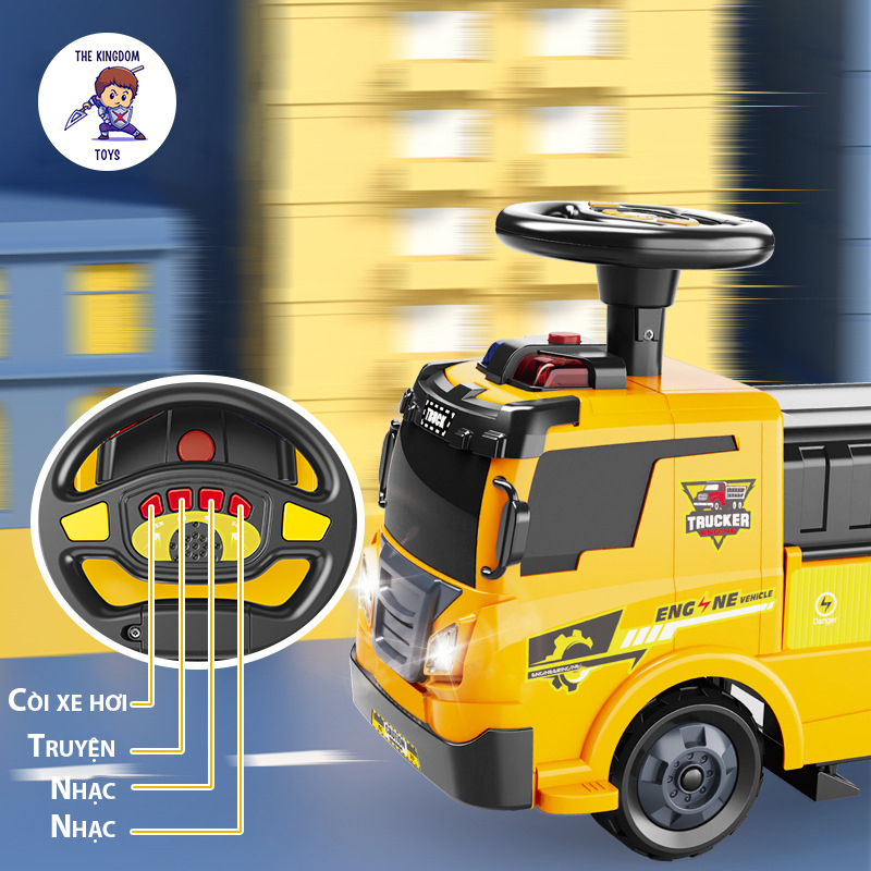 Xe Trượt Scooter Máy Xúc / Cứu Hỏa / Khủng Long / Cần Cẩu  Xe Chòi Chân Có Đèn Và Nhạc 2 Trong 1