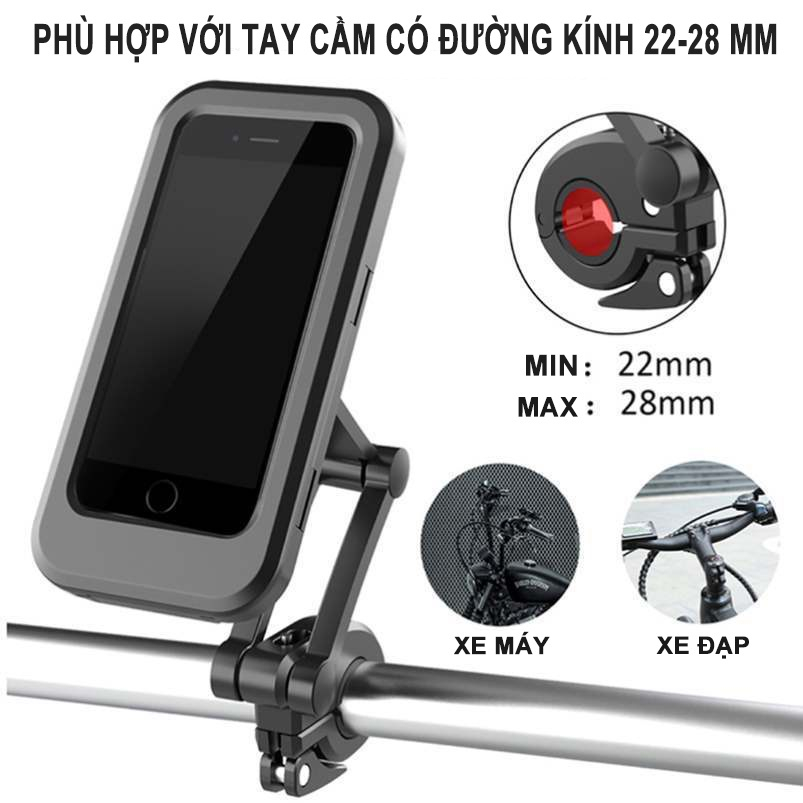 Giá Đỡ Điện Thoại Xe Máy Xe Đạp Chống Nước, Xoay 360 Độ, Kẹp Chân Gương Xe Máy