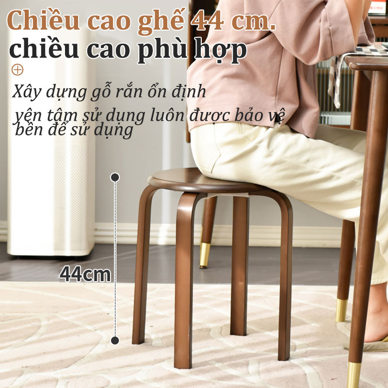 ZEN Ghế gỗ mặt tròn chân dẹp ba màu sắc