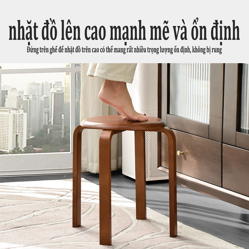 ZEN Ghế gỗ mặt tròn chân dẹp ba màu sắc