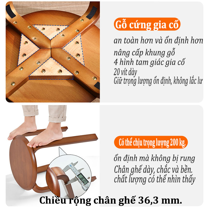 ZEN Ghế gỗ mặt tròn chân dẹp ba màu sắc