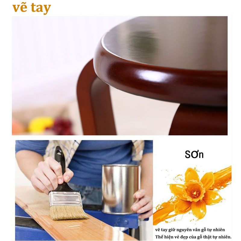 ZEN Ghế gỗ mặt tròn chân dẹp ba màu sắc