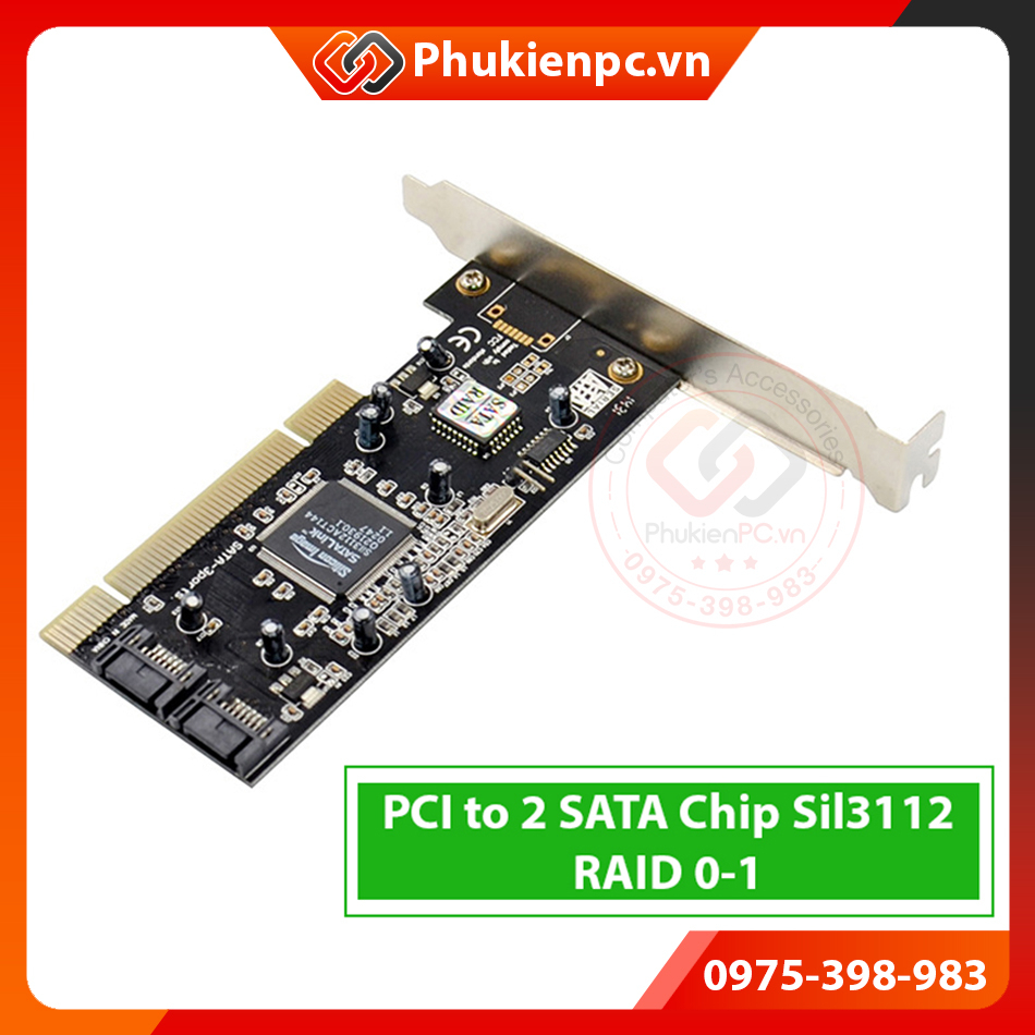Card mở rộng PCI sang 2 SATA. Lắp đặt nhều ổ cứng HDD SSD DVD ROM cho máy tính PC, máy tính công nghiệp. Hỗ trợ RAID 0,1