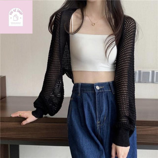 Áo Khoác Cardigan Choàng Len Móc Dệt Kim Mỏng Form Ngắn Tay Dài Họa Tiết Lưới Hottrend Phối Đồ Mùa Hè 2023