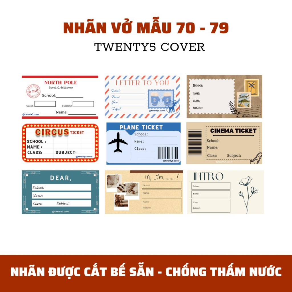 SET NHÃN VỞ THEO MẪU 70 - 79