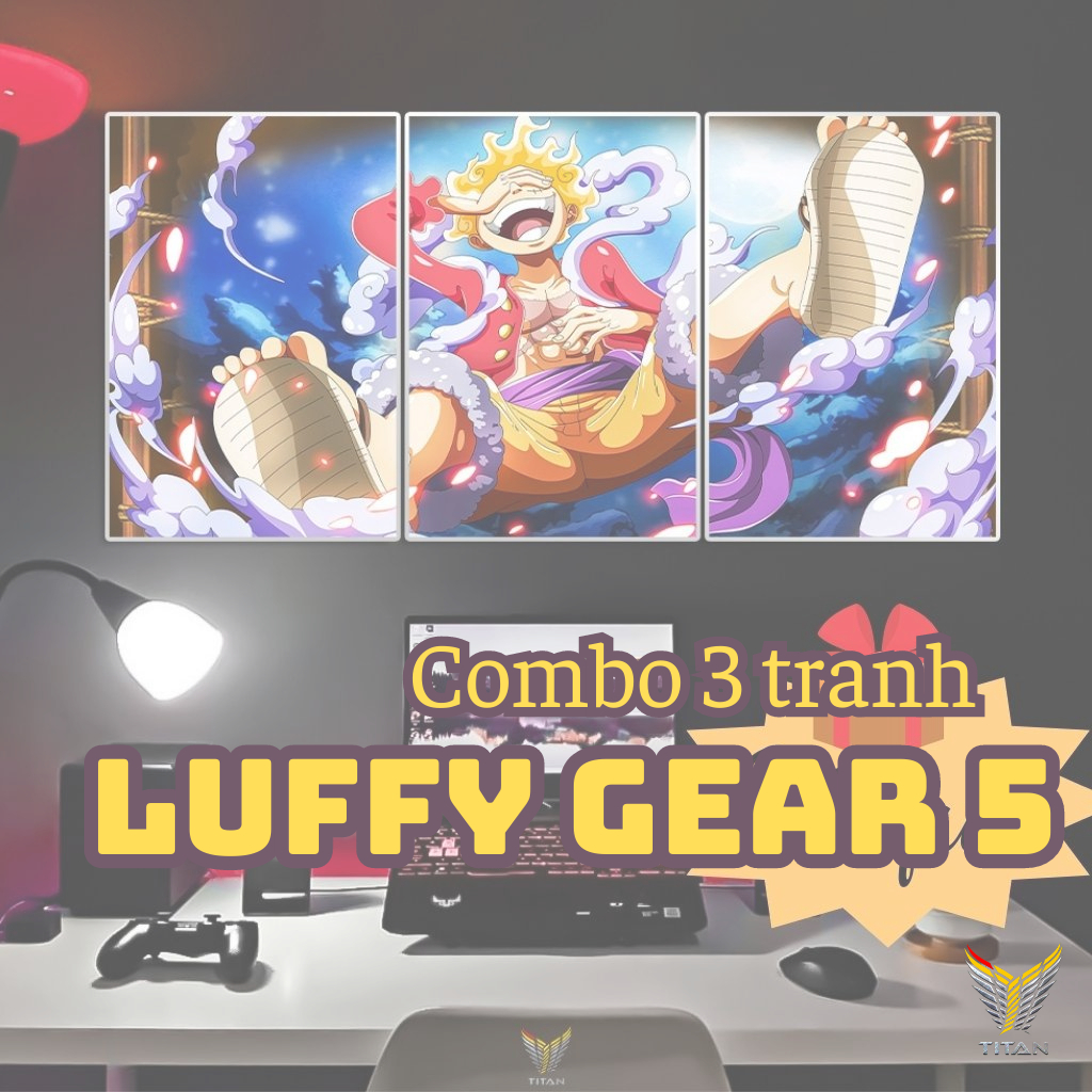 Combo 3 tranh canvas treo tường chủ đề Luffy Gear 5, tranh decor anime sẵn bộ đinh treo chuyên dụng