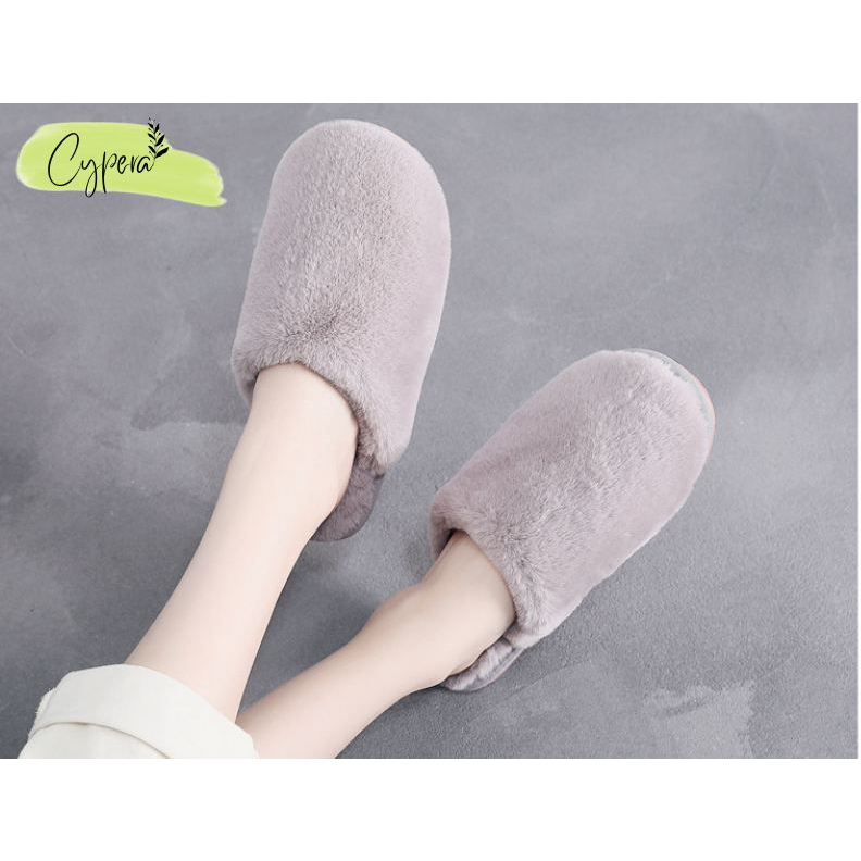 Dép lông bít mũi đi trong nhà lông dày êm chân đế cao su dẻo chống trượt - D34