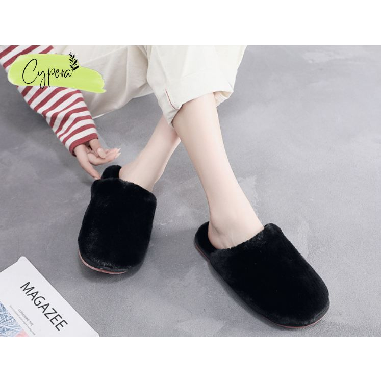 Dép lông bít mũi đi trong nhà lông dày êm chân đế cao su dẻo chống trượt - D34