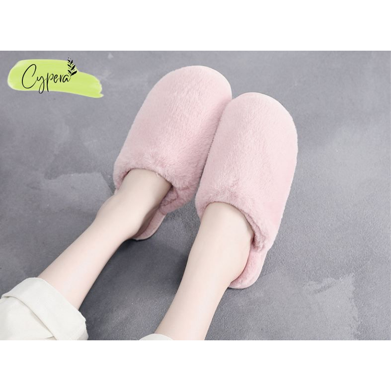 Dép lông bít mũi đi trong nhà lông dày êm chân đế cao su dẻo chống trượt - D34