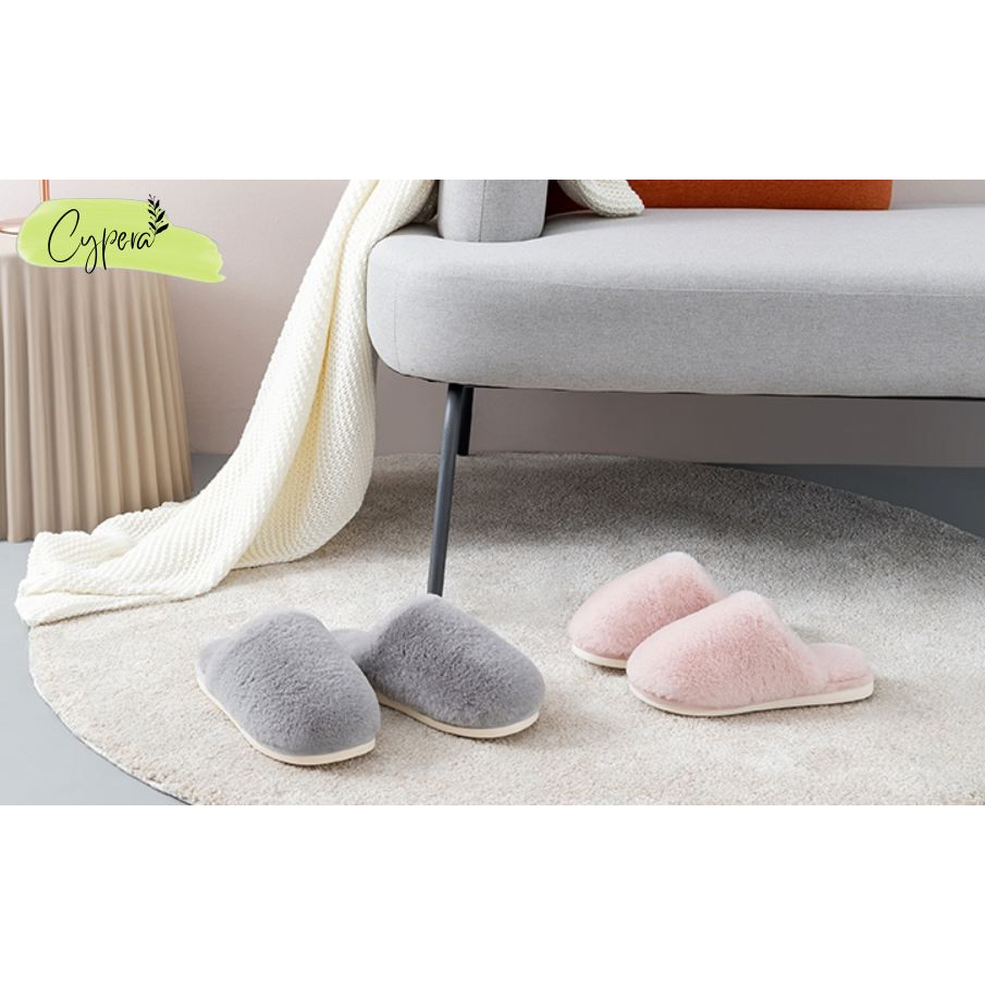 Dép lông bít mũi đi trong nhà lông dày êm chân đế cao su dẻo chống trượt - D34